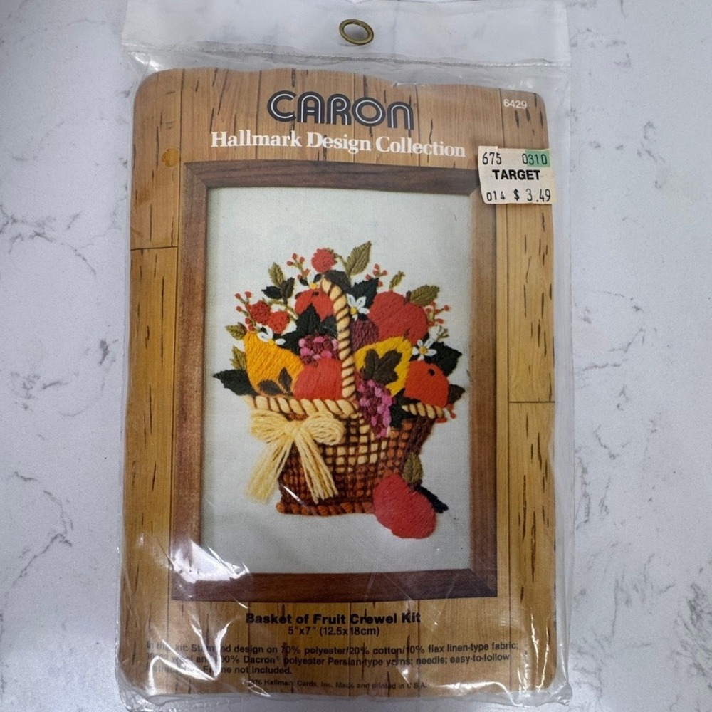 Vintage 1976 Caron Hallmark Basket of Fruit Crewel Kit 5x7 6429 New Sealed